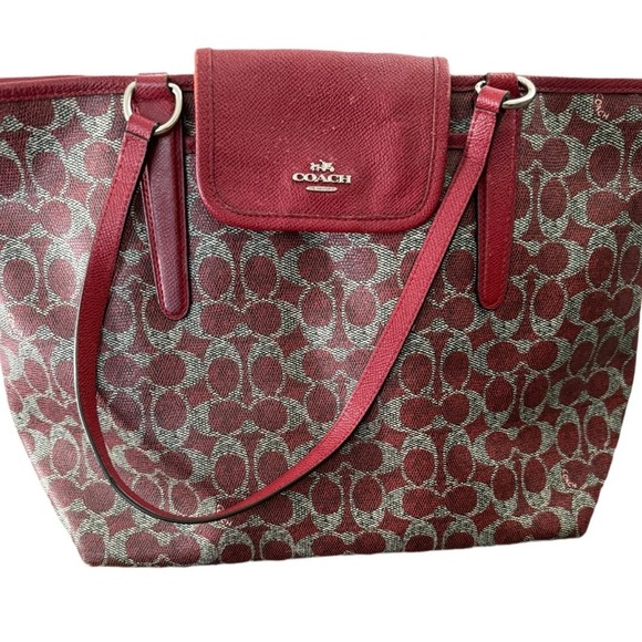 Coach PVC Ward Tote Red Logo Handbag Purse - Picture 1 of 10